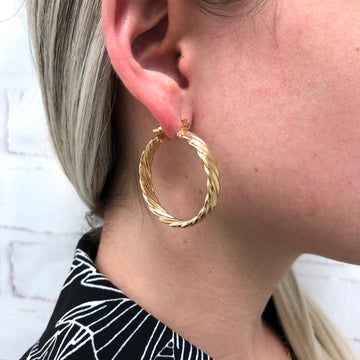 18K Gold Layered Oro Laminado Twisted 40mm Hoops Wholesale  21.0061